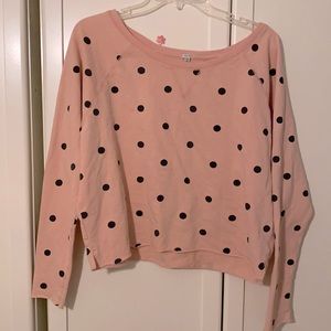 Pink polka dot girly crop top pullover